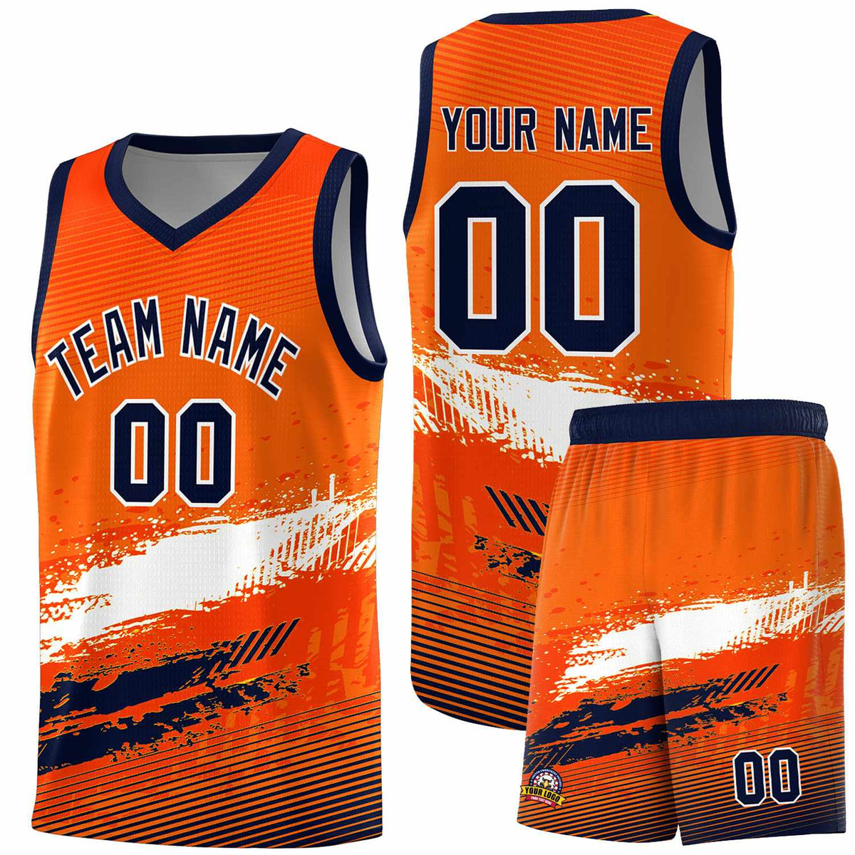 Custom Orange White and Navy Graffiti Pattern Sports Uniform Basketball Jersey|KXKSHOP