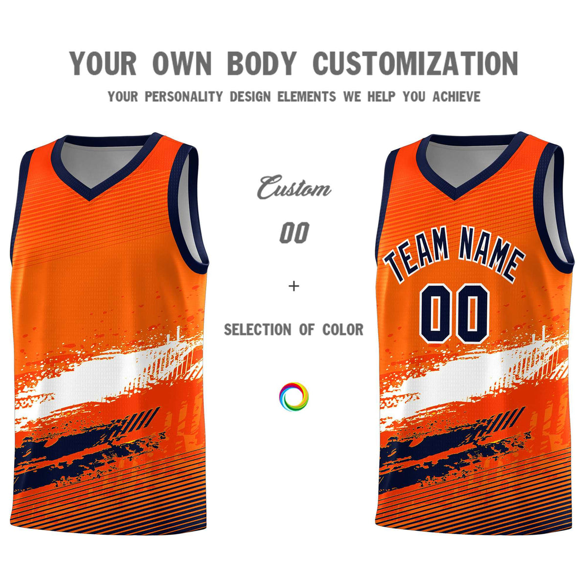 Custom Orange White and Navy Graffiti Pattern Sports Uniform Basketball Jersey|KXKSHOP