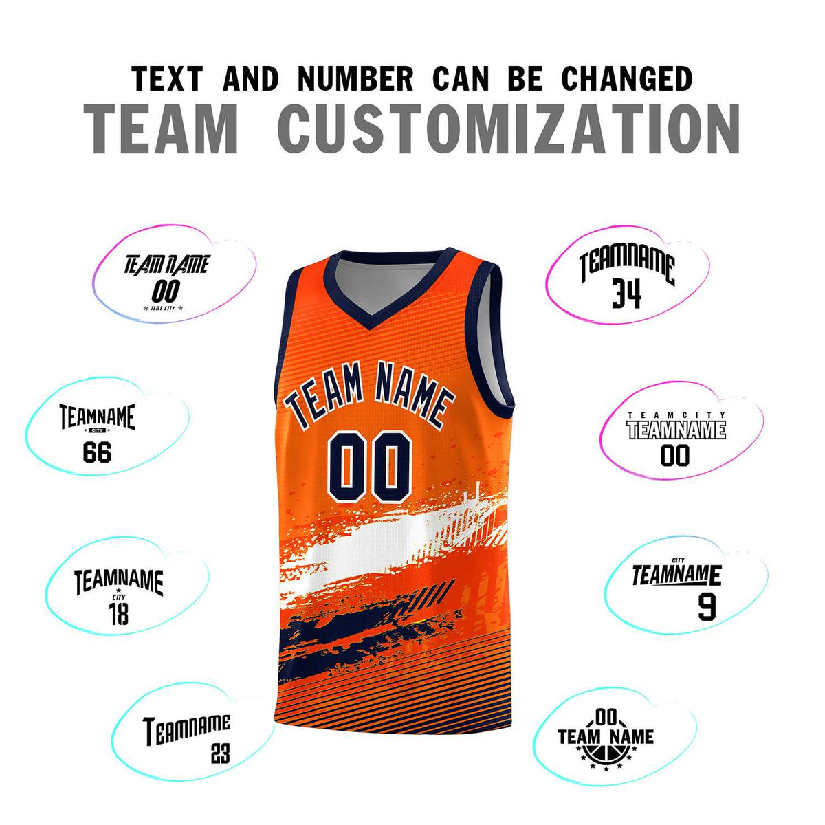 Custom Orange White and Navy Graffiti Pattern Sports Uniform Basketball Jersey|KXKSHOP