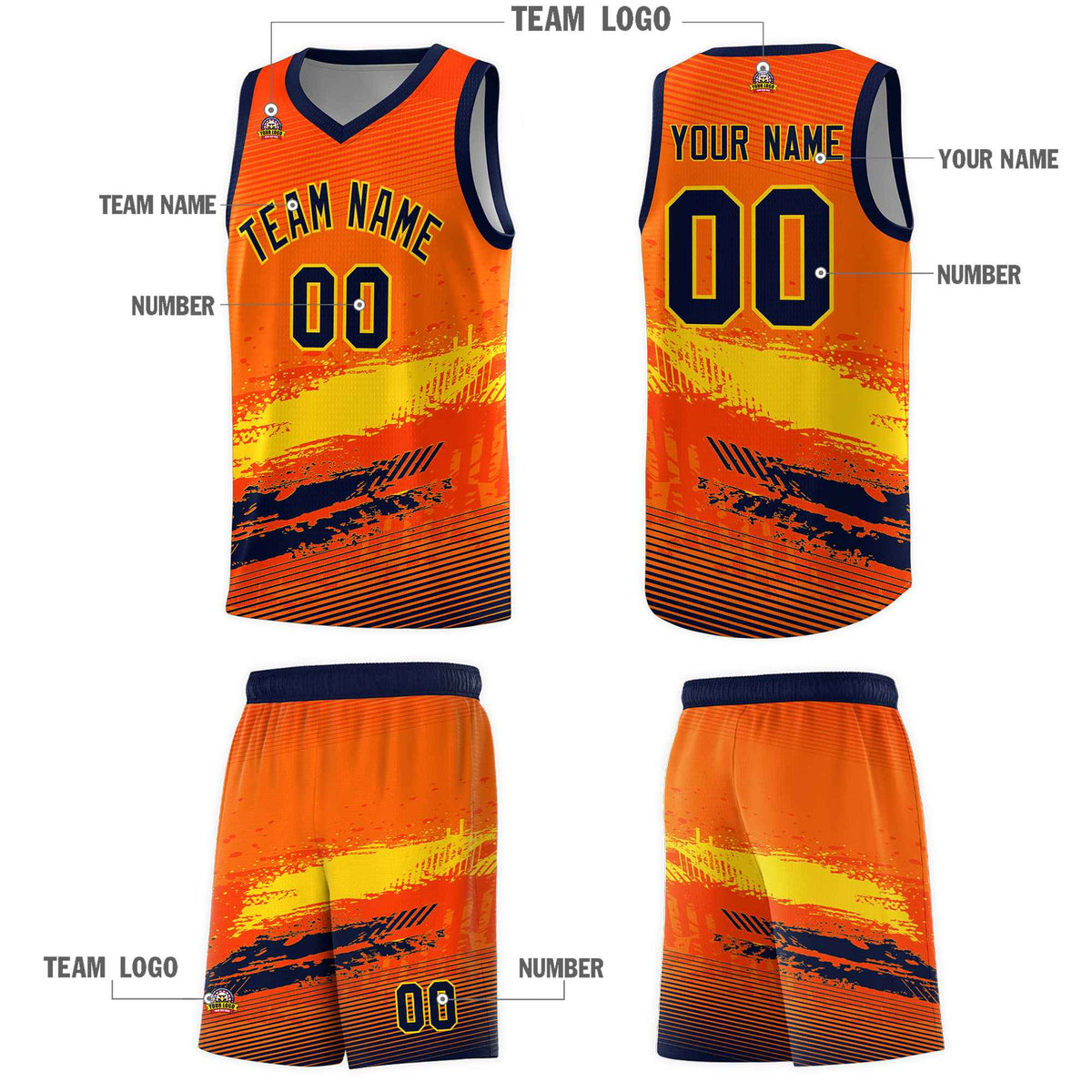 Custom Orange Gold and Navy Graffiti Pattern Sports Uniform Basketball Jersey|KXKSHOP