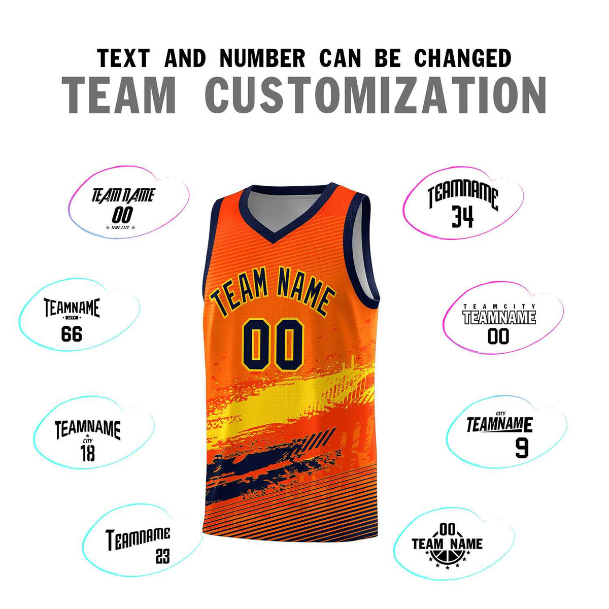 Custom Orange Gold and Navy Graffiti Pattern Sports Uniform Basketball Jersey|KXKSHOP