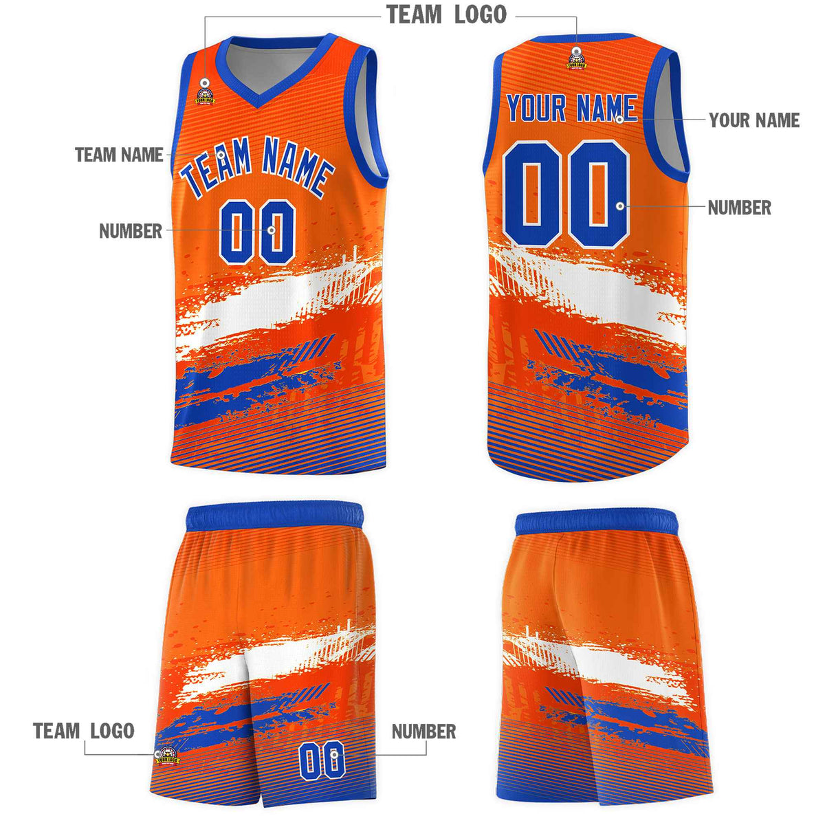 Custom Orange White and Royal Graffiti Pattern Sports Uniform Basketball Jersey|KXKSHOP
