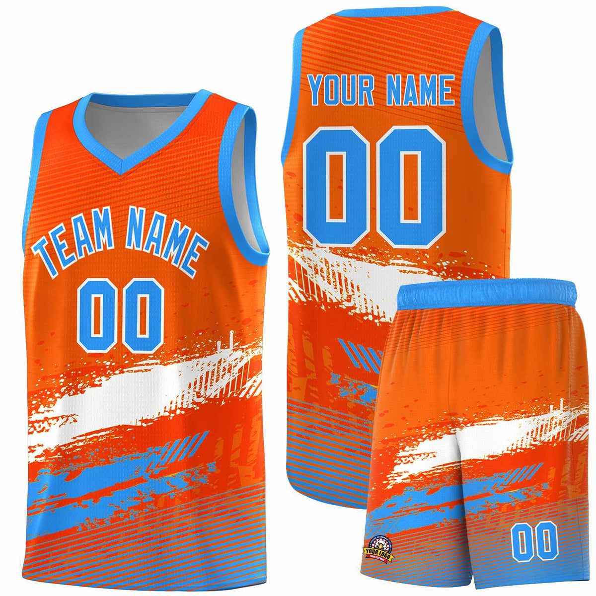 Custom Orange White and Powder Blue Graffiti Pattern Sports Uniform Basketball Jersey|KXKSHOP