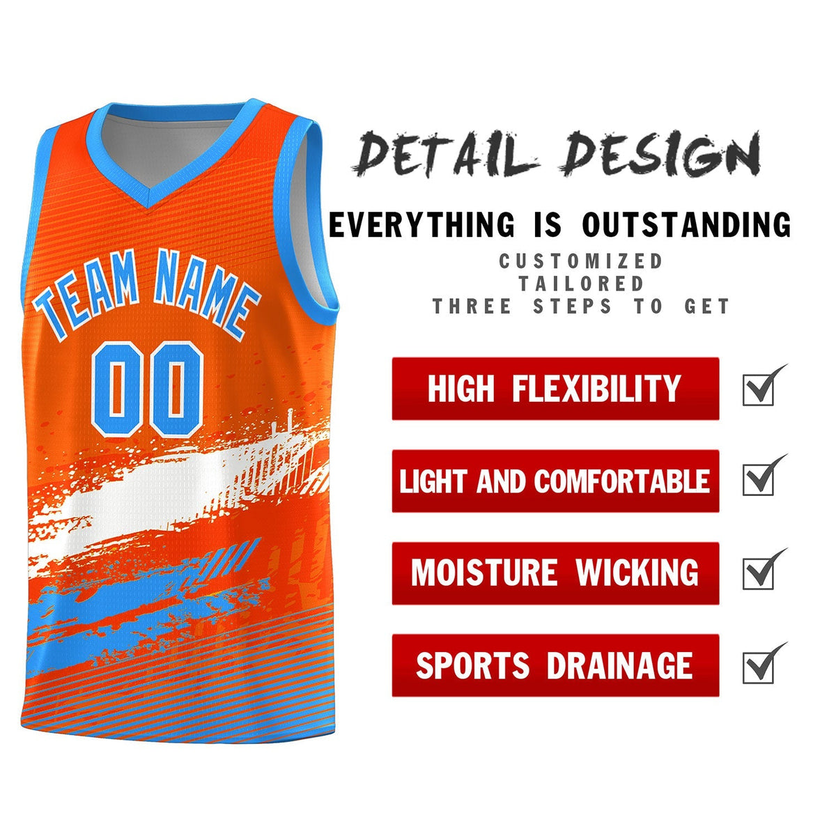Custom Orange White and Powder Blue Graffiti Pattern Sports Uniform Basketball Jersey|KXKSHOP