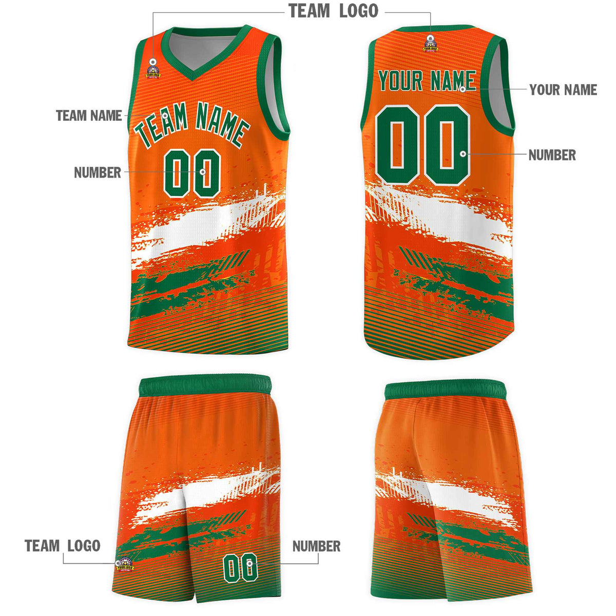Custom Orange White and Kelly Green Graffiti Pattern Sports Uniform Basketball Jersey|KXKSHOP