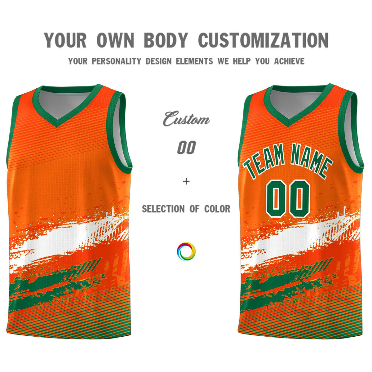 Custom Orange White and Kelly Green Graffiti Pattern Sports Uniform Basketball Jersey|KXKSHOP