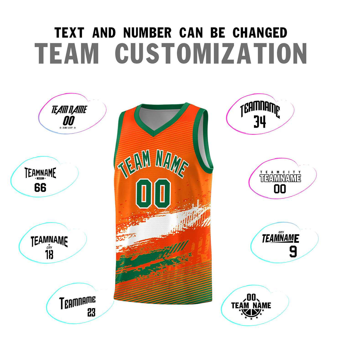 Custom Orange White and Kelly Green Graffiti Pattern Sports Uniform Basketball Jersey|KXKSHOP