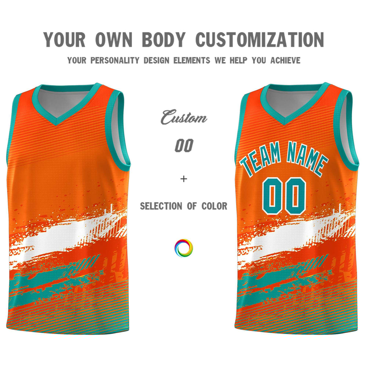 Custom Orange White and Aqua Graffiti Pattern Sports Uniform Basketball Jersey|KXKSHOP