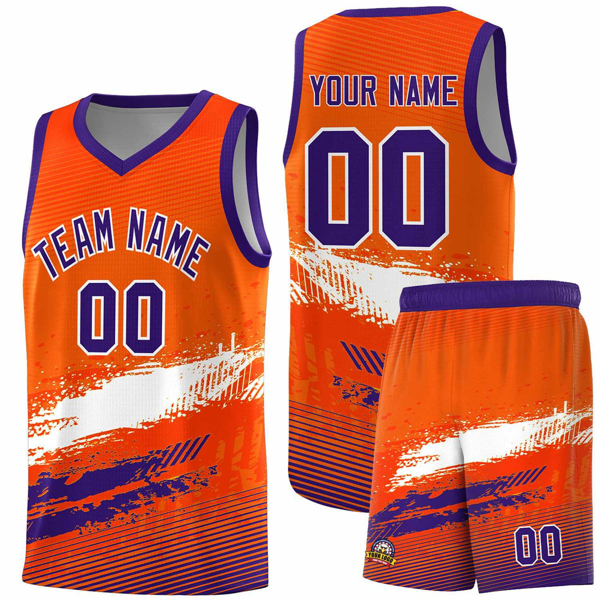 Custom Orange White and Purple Graffiti Pattern Sports Uniform Basketball Jersey|KXKSHOP