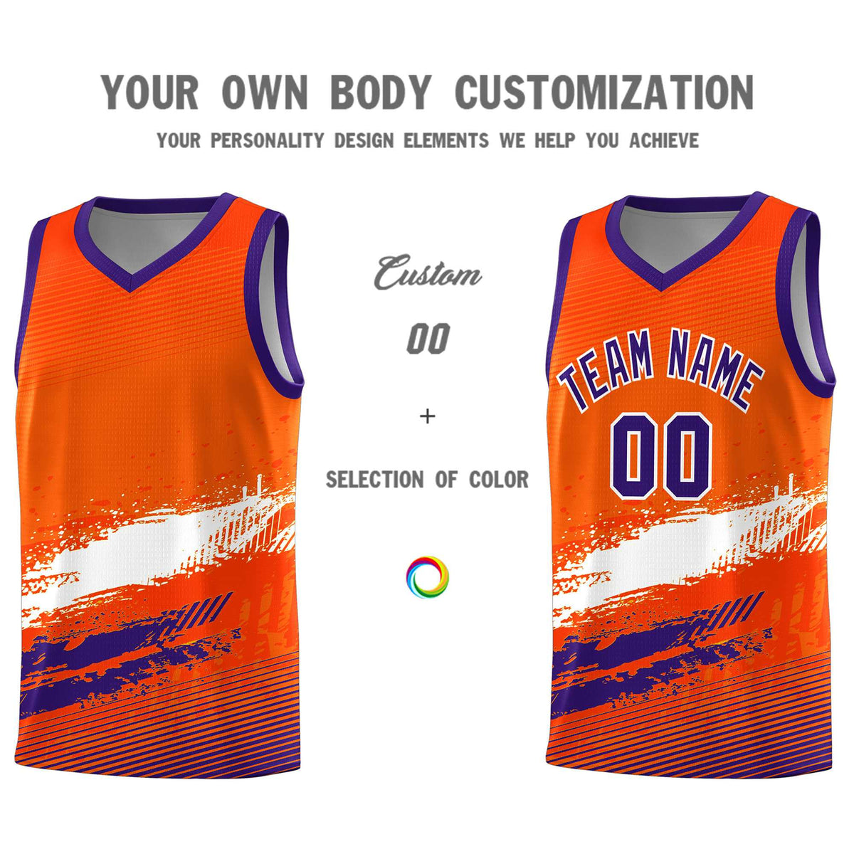 Custom Orange White and Purple Graffiti Pattern Sports Uniform Basketball Jersey|KXKSHOP