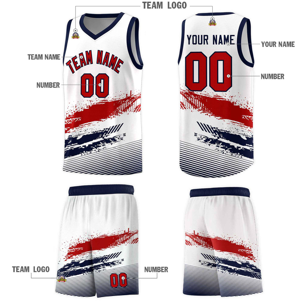 Custom White Red and Navy Graffiti Pattern Sports Uniform Basketball Jersey|KXKSHOP