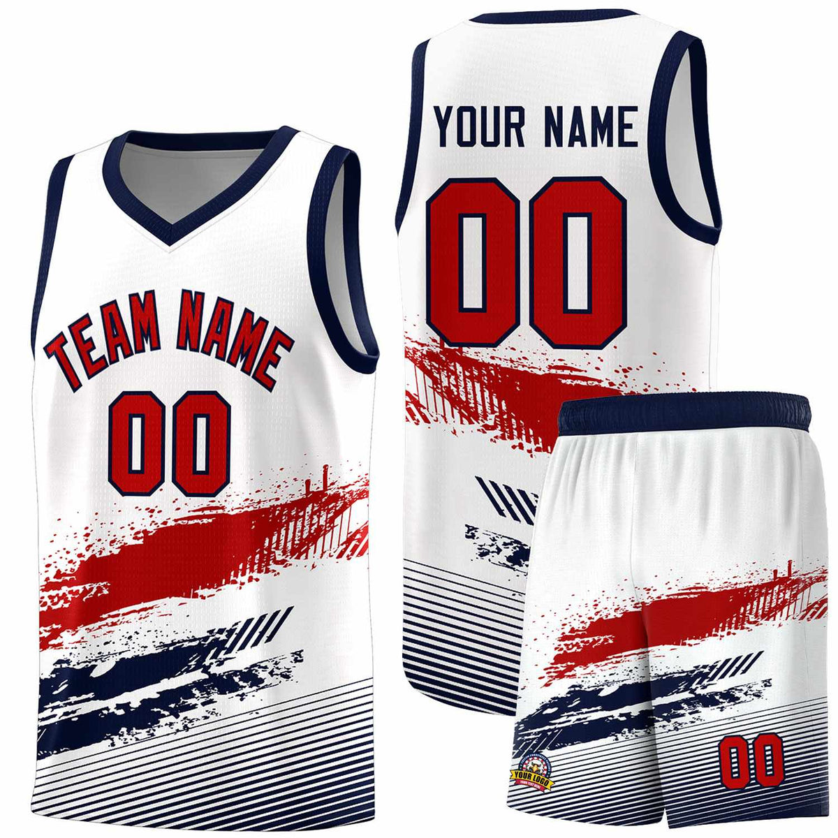 Custom White Red and Navy Graffiti Pattern Sports Uniform Basketball Jersey|KXKSHOP