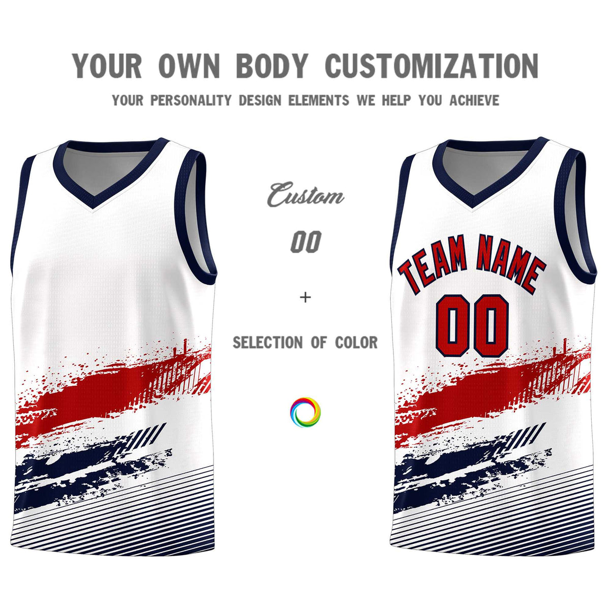Custom White Red and Navy Graffiti Pattern Sports Uniform Basketball Jersey|KXKSHOP