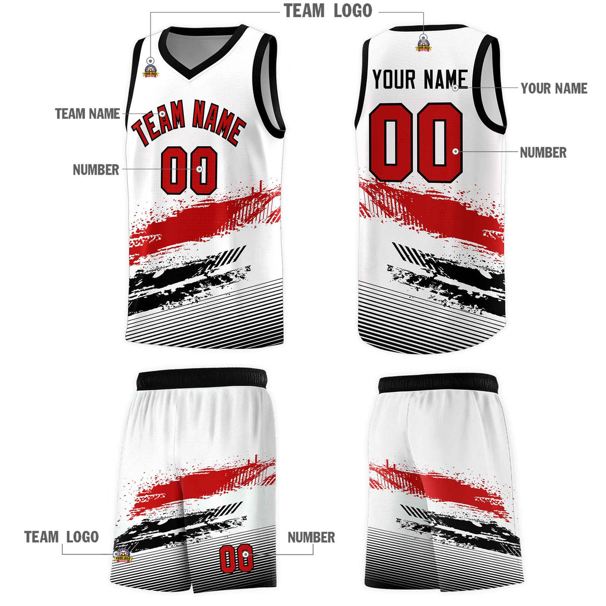 Custom White Red and Black Graffiti Pattern Sports Uniform Basketball Jersey|KXKSHOP