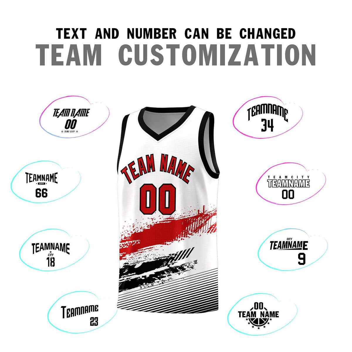 Custom White Red and Black Graffiti Pattern Sports Uniform Basketball Jersey|KXKSHOP