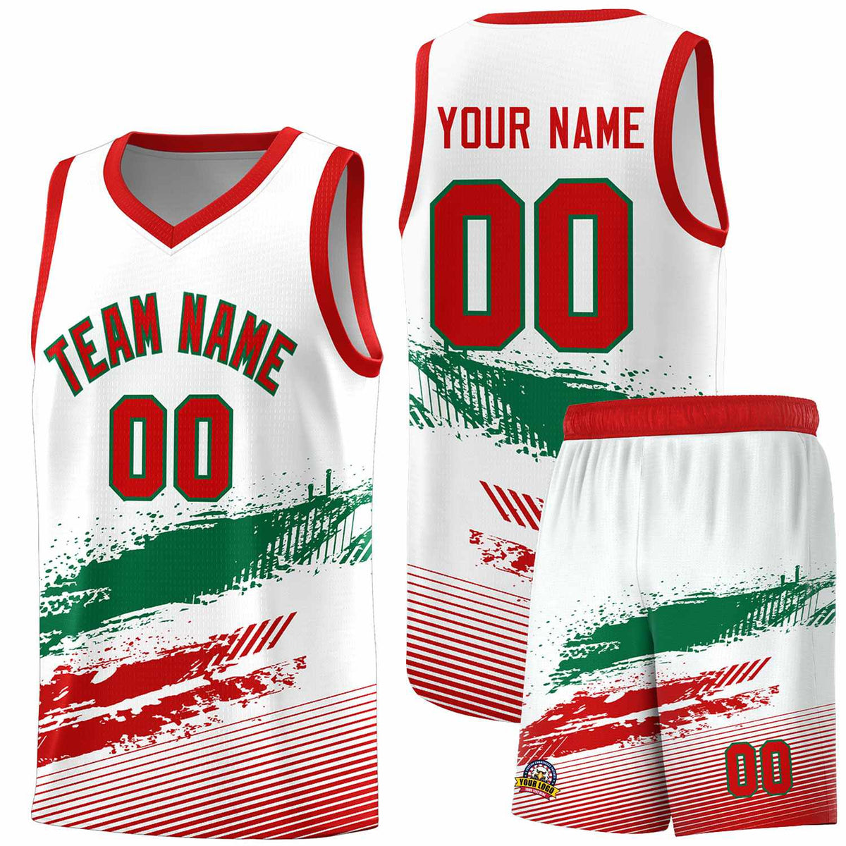 Custom White Kelly Green and Red Graffiti Pattern Sports Uniform Basketball Jersey|KXKSHOP
