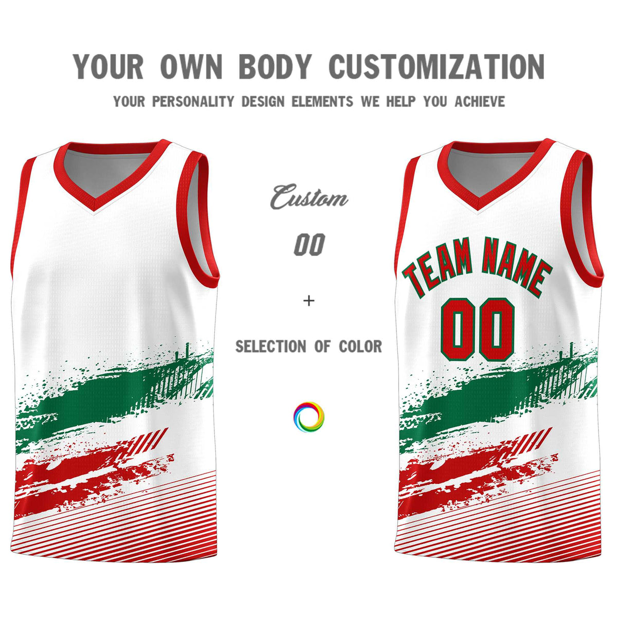 Custom White Kelly Green and Red Graffiti Pattern Sports Uniform Basketball Jersey|KXKSHOP