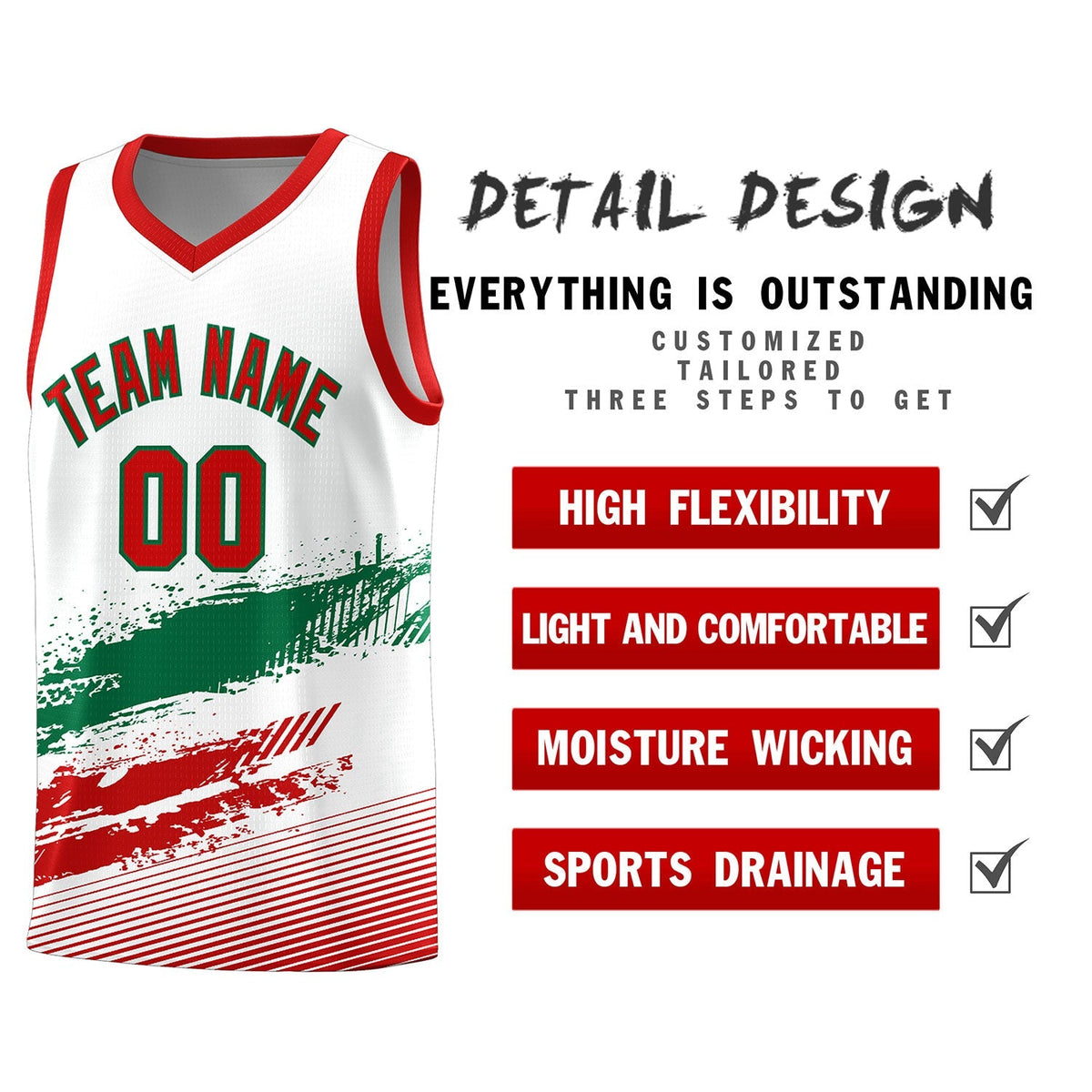Custom White Kelly Green and Red Graffiti Pattern Sports Uniform Basketball Jersey|KXKSHOP