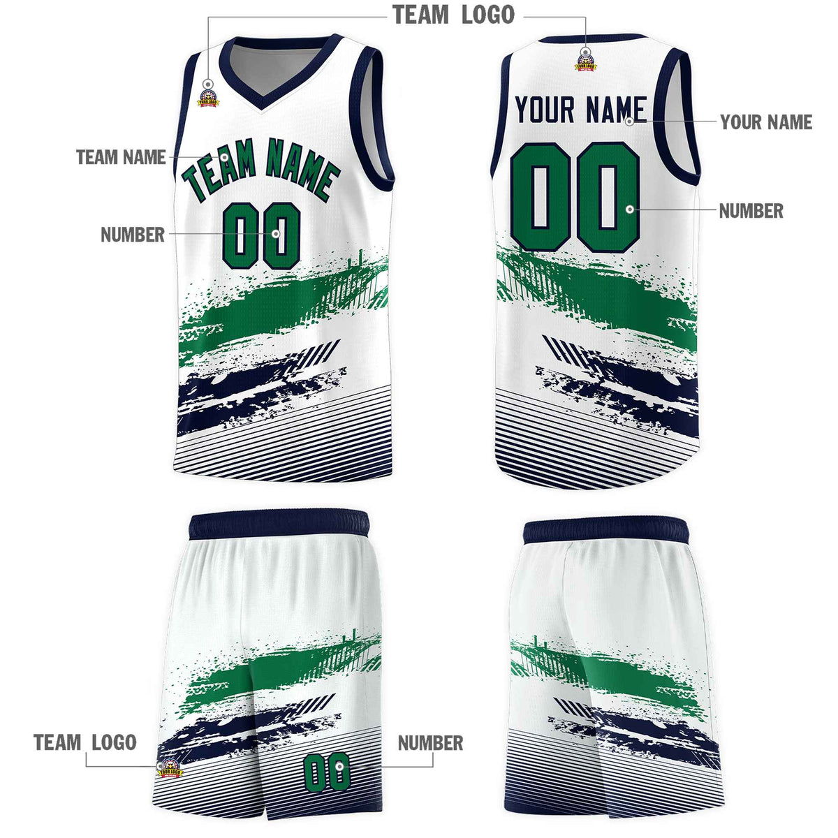 Custom White Kelly Green and Navy Graffiti Pattern Sports Uniform Basketball Jersey|KXKSHOP