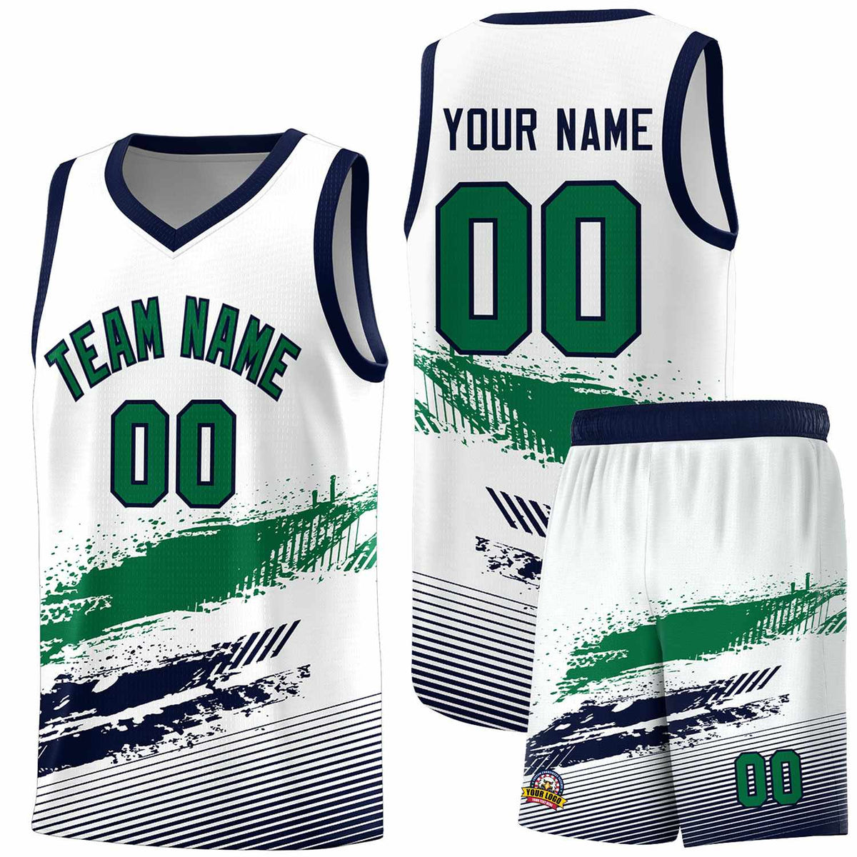 Custom White Kelly Green and Navy Graffiti Pattern Sports Uniform Basketball Jersey|KXKSHOP