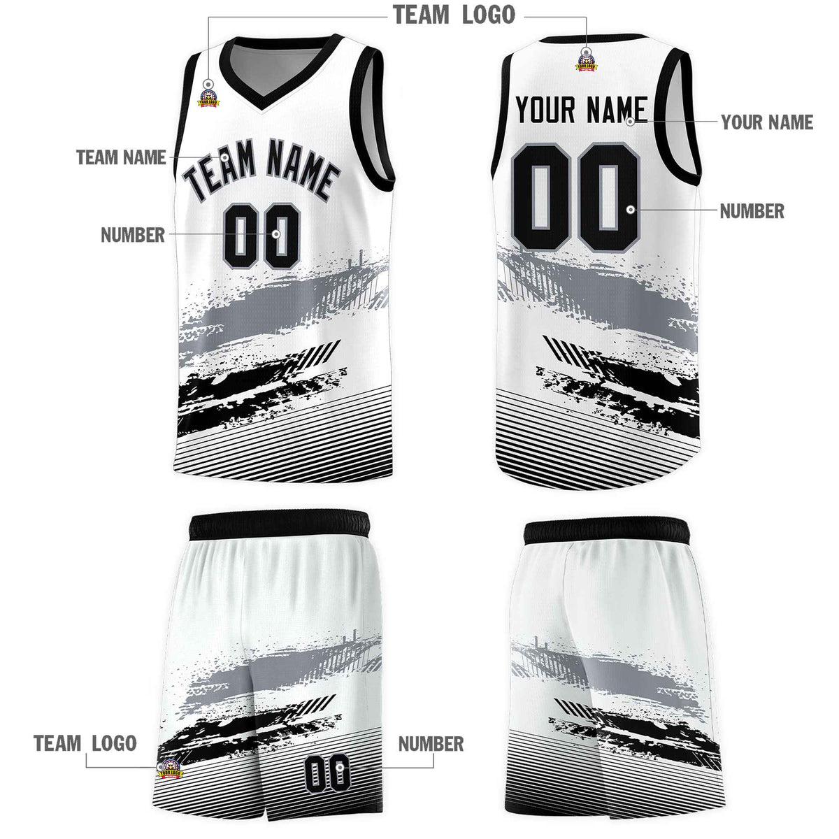 Custom White Gray and Black Graffiti Pattern Sports Uniform Basketball Jersey|KXKSHOP