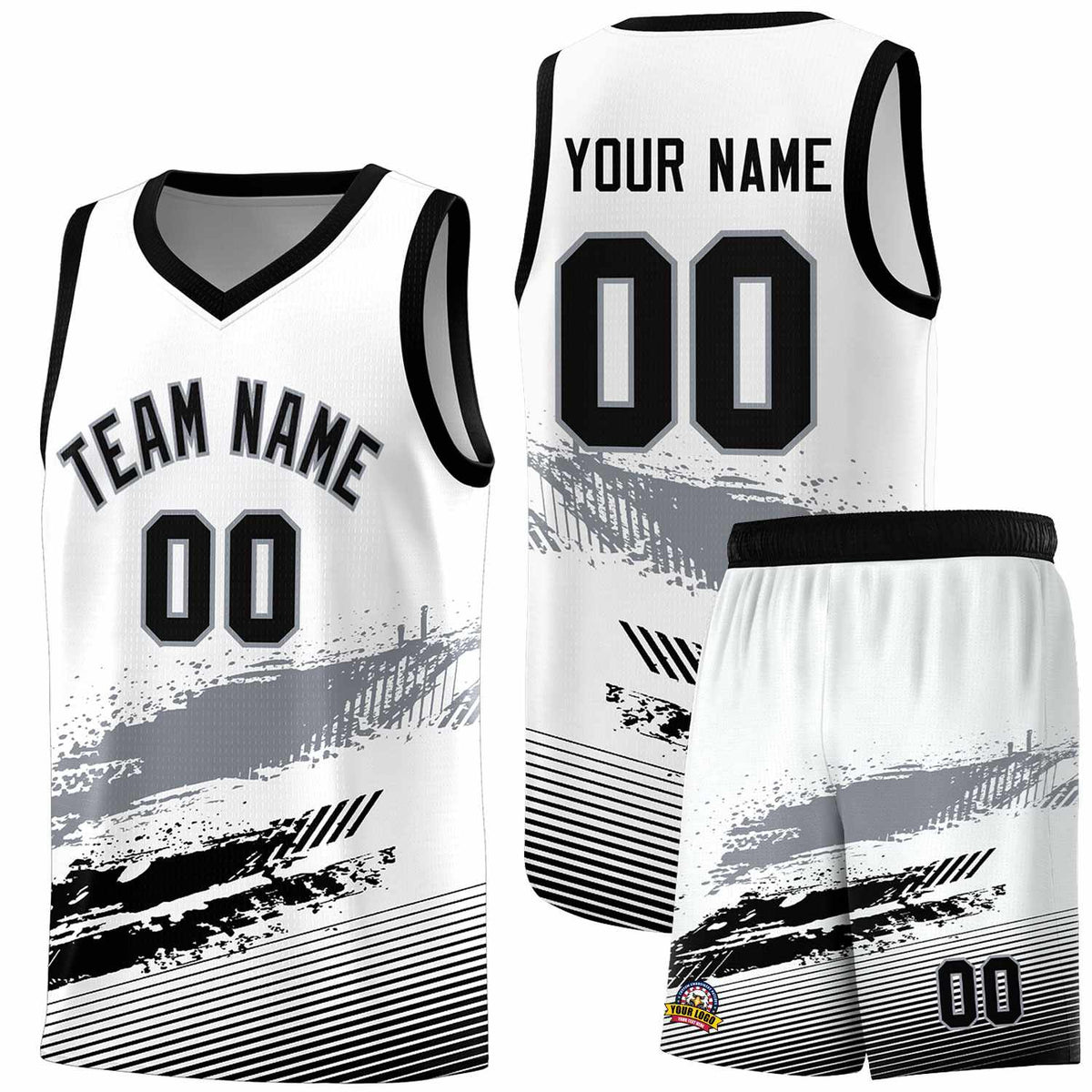 Custom White Gray and Black Graffiti Pattern Sports Uniform Basketball Jersey|KXKSHOP
