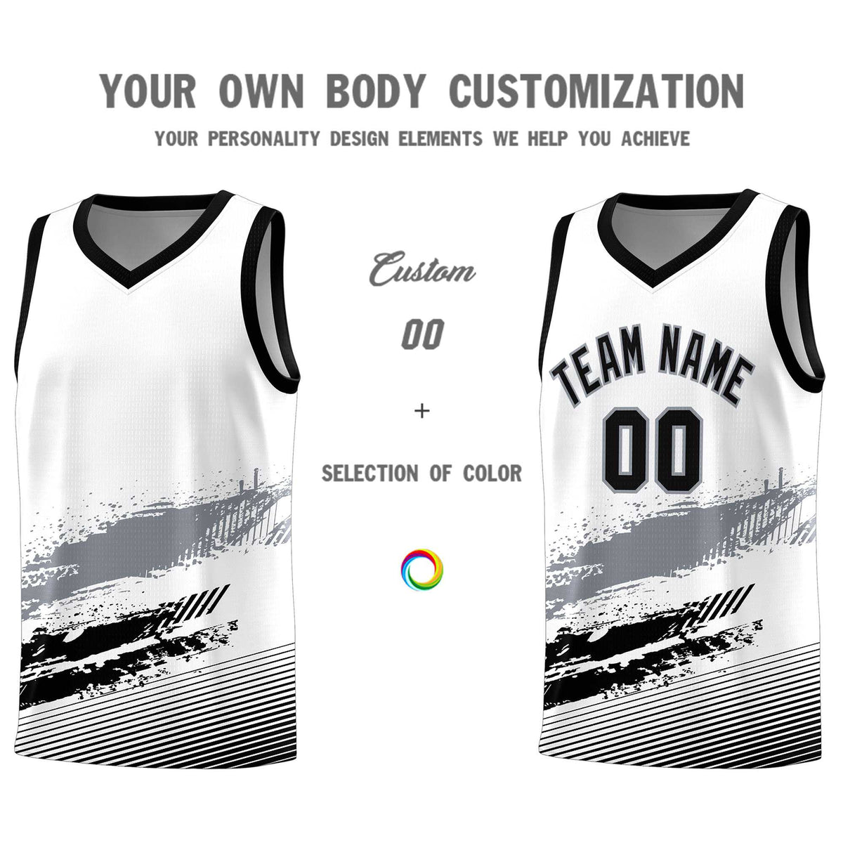 Custom White Gray and Black Graffiti Pattern Sports Uniform Basketball Jersey|KXKSHOP
