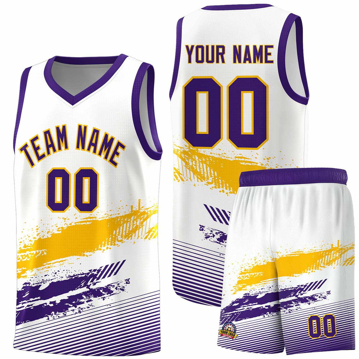Custom White Yellow and Purple Graffiti Pattern Sports Uniform Basketball Jersey|KXKSHOP