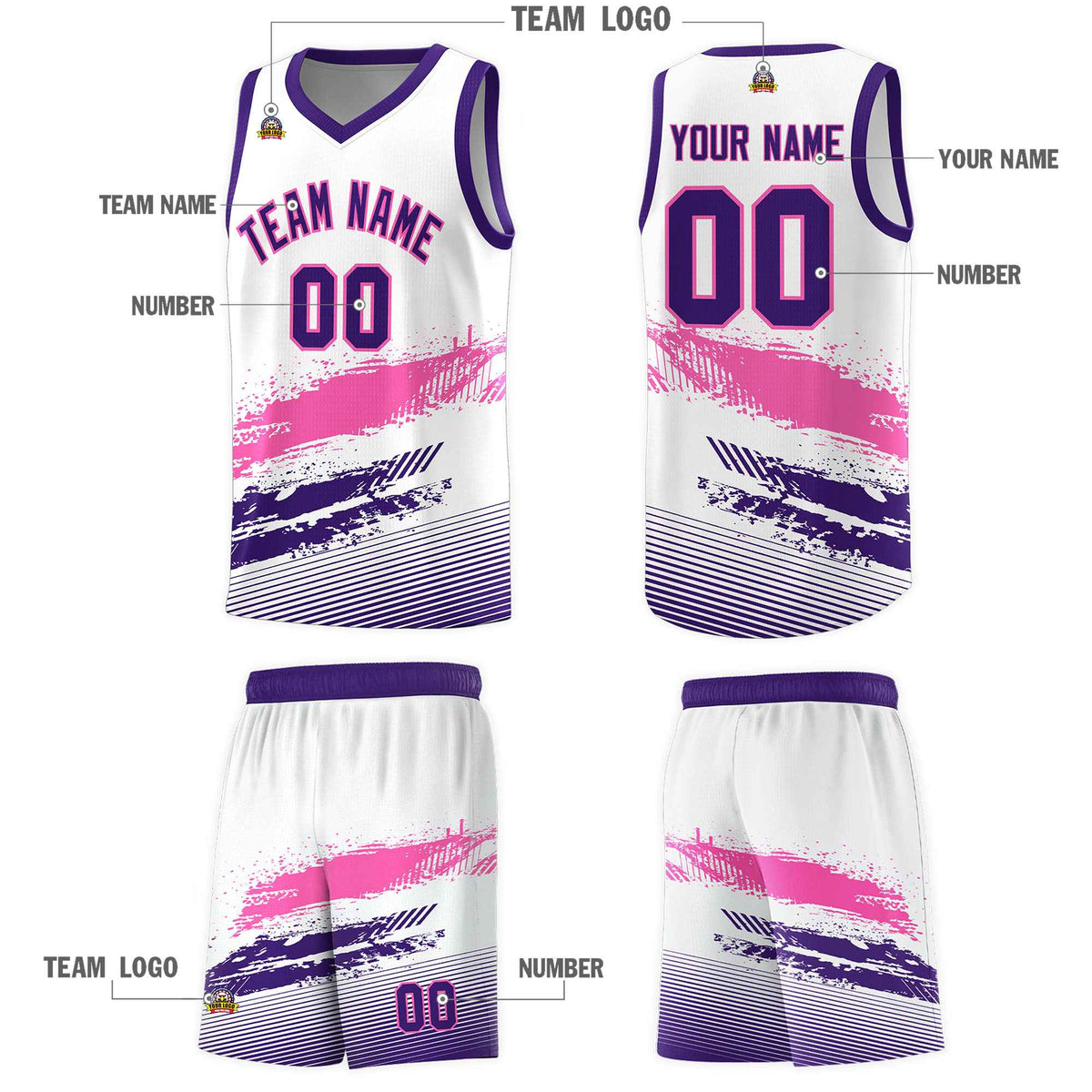 Custom White Pink and Purple Graffiti Pattern Sports Uniform Basketball Jersey|KXKSHOP