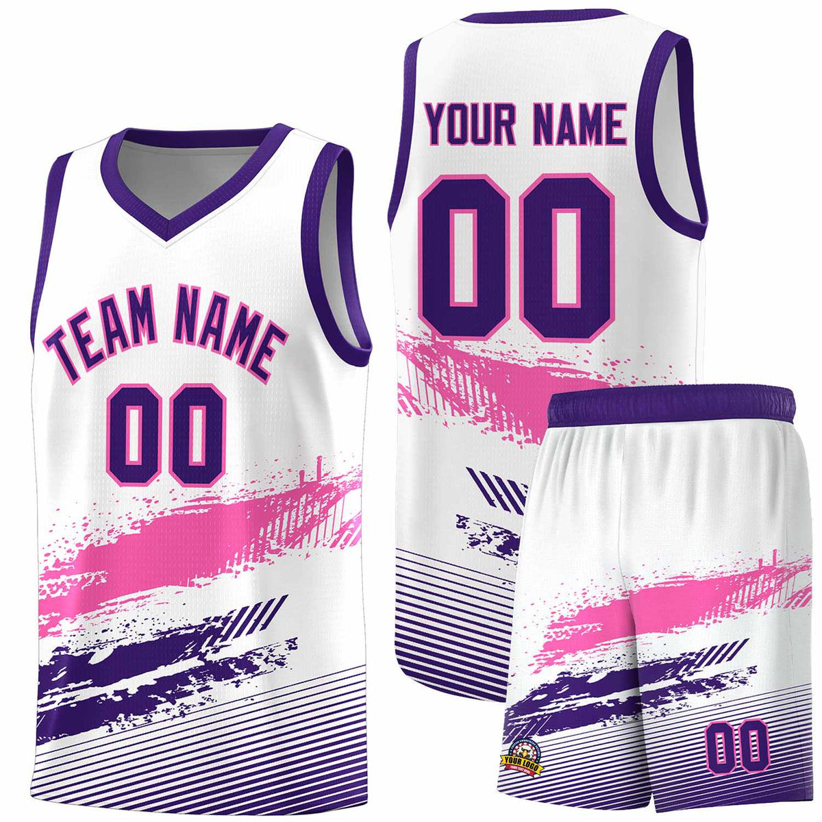 Custom White Pink and Purple Graffiti Pattern Sports Uniform Basketball Jersey|KXKSHOP