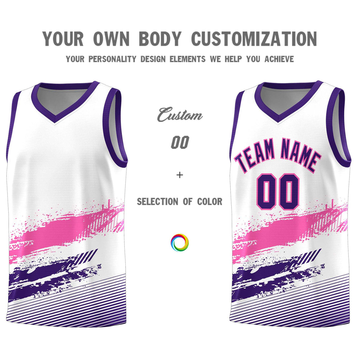 Custom White Pink and Purple Graffiti Pattern Sports Uniform Basketball Jersey|KXKSHOP
