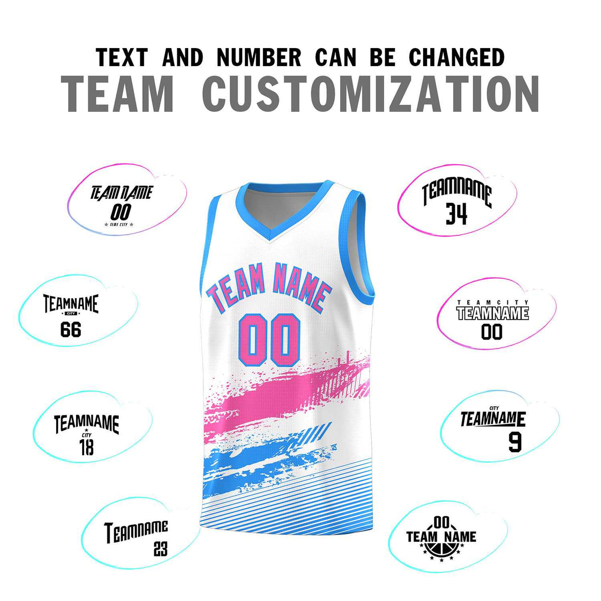 Custom White Pink and Powder Blue Graffiti Pattern Sports Uniform Basketball Jersey|KXKSHOP