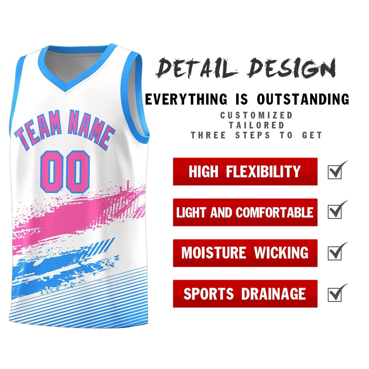Custom White Pink and Powder Blue Graffiti Pattern Sports Uniform Basketball Jersey|KXKSHOP