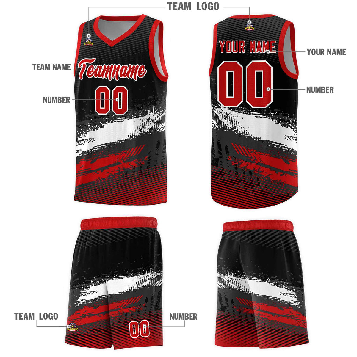 Custom Black White and Red Graffiti Pattern Sports Uniform Basketball Jersey|KXKSHOP
