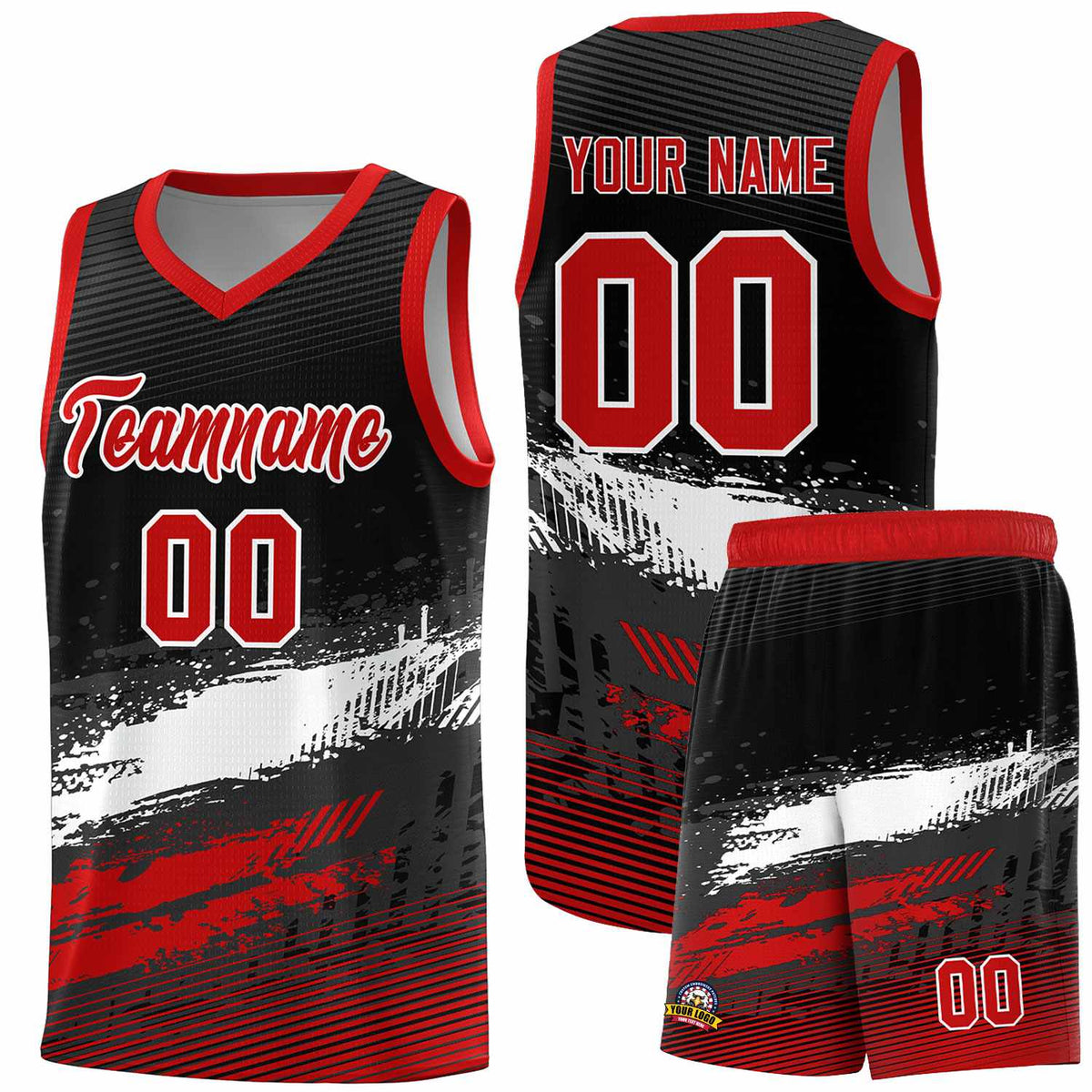 Custom Black White and Red Graffiti Pattern Sports Uniform Basketball Jersey|KXKSHOP
