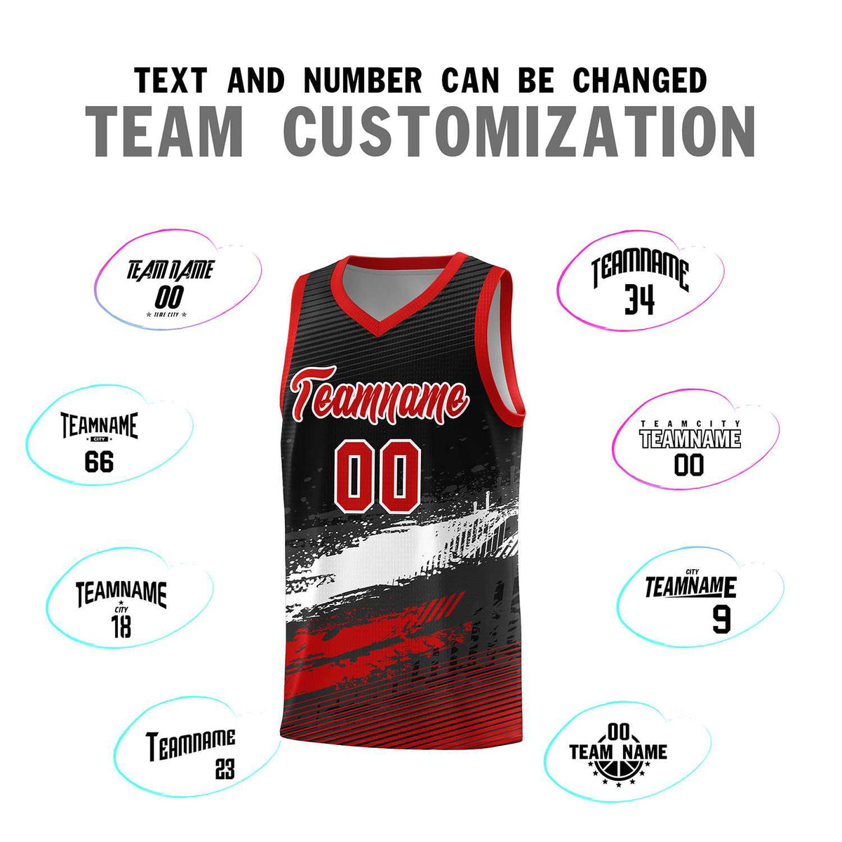 Custom Black White and Red Graffiti Pattern Sports Uniform Basketball Jersey|KXKSHOP