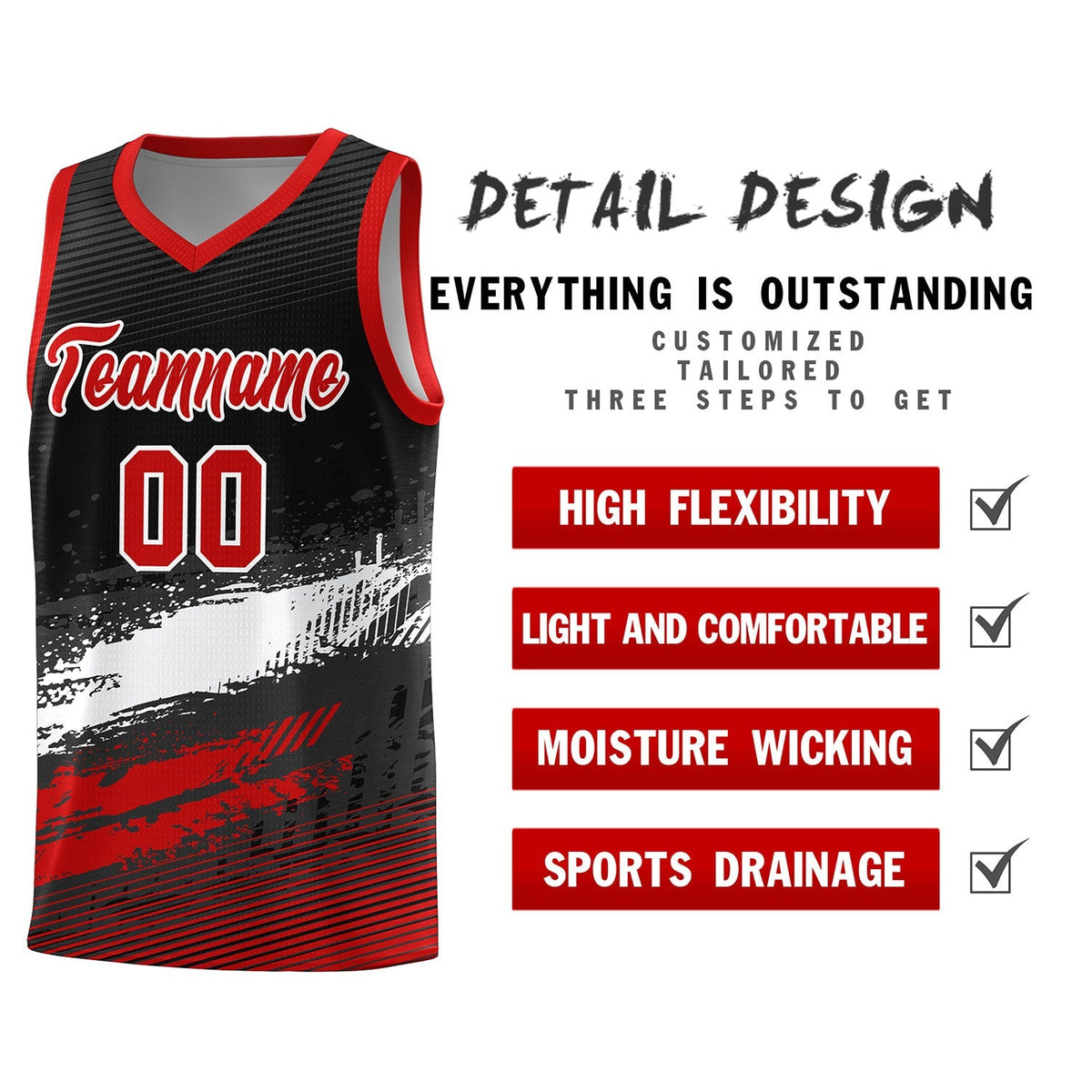 Custom Black White and Red Graffiti Pattern Sports Uniform Basketball Jersey|KXKSHOP