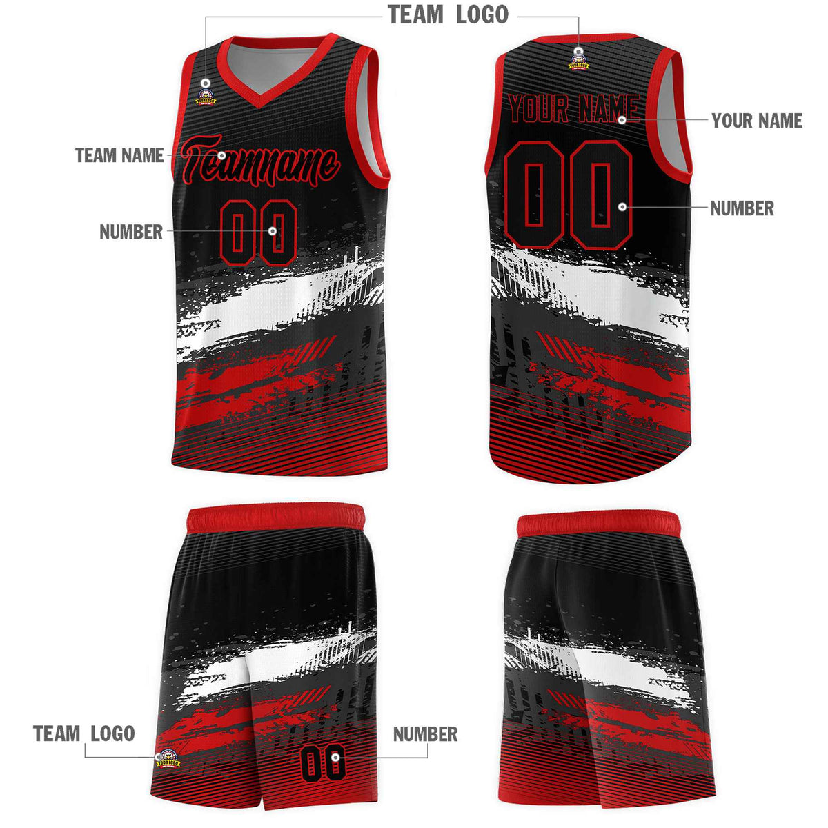 Custom Black White and Red Graffiti Pattern Sports Uniform Basketball Jersey|KXKSHOP