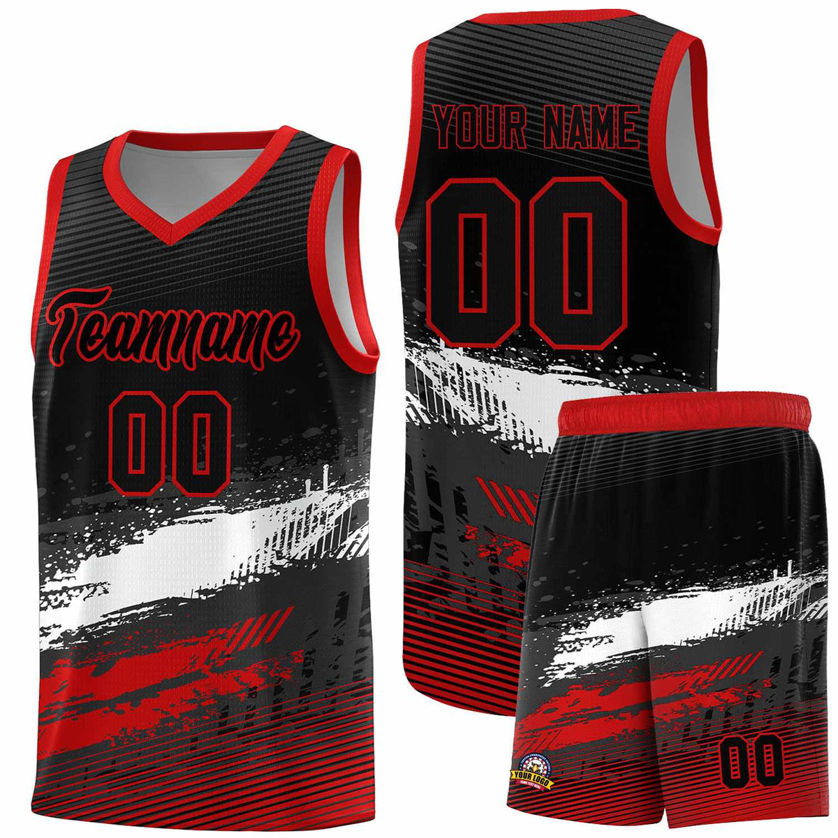 Custom Black White and Red Graffiti Pattern Sports Uniform Basketball Jersey|KXKSHOP