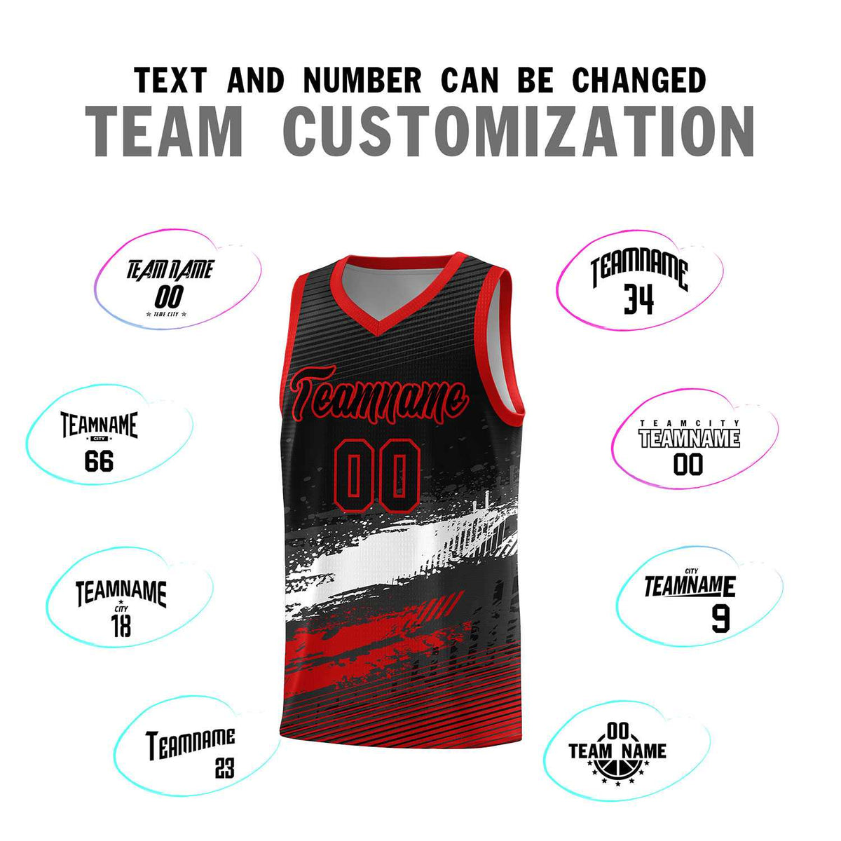 Custom Black White and Red Graffiti Pattern Sports Uniform Basketball Jersey|KXKSHOP