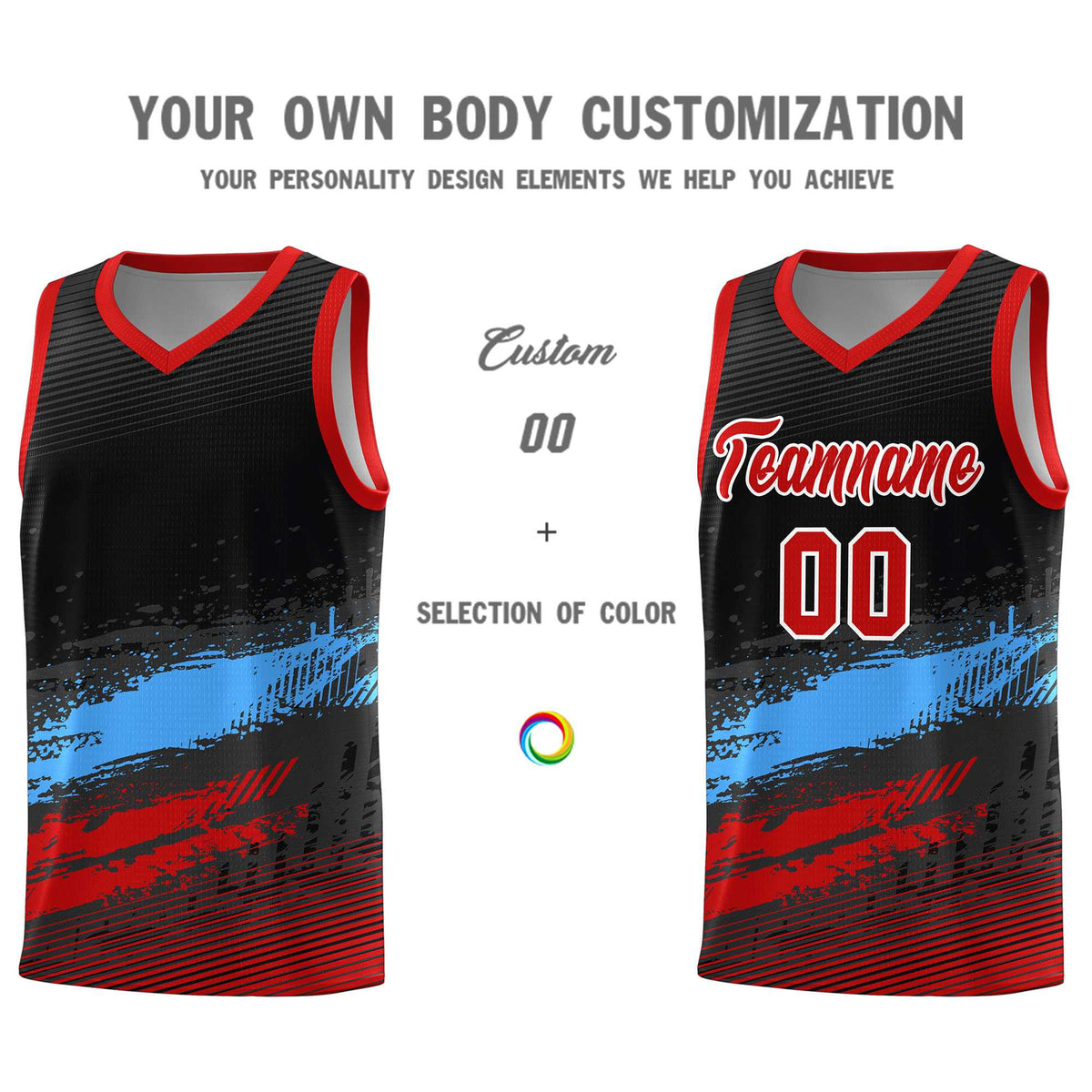 Custom Black Powder Blue and Red Graffiti Pattern Sports Uniform Basketball Jersey|KXKSHOP