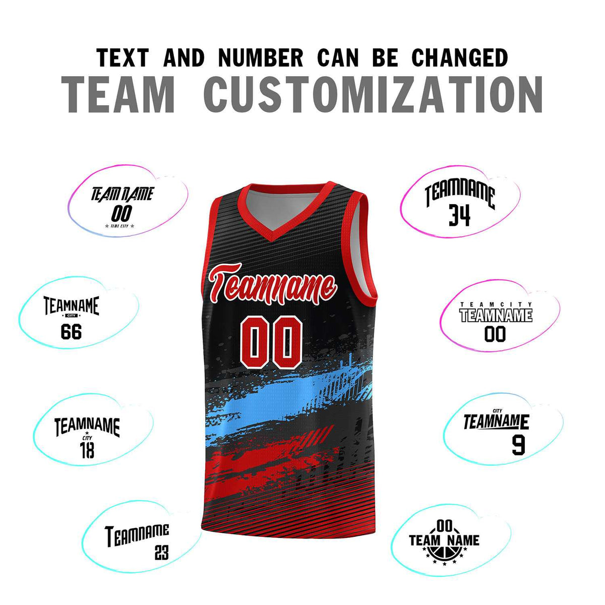 Custom Black Powder Blue and Red Graffiti Pattern Sports Uniform Basketball Jersey|KXKSHOP