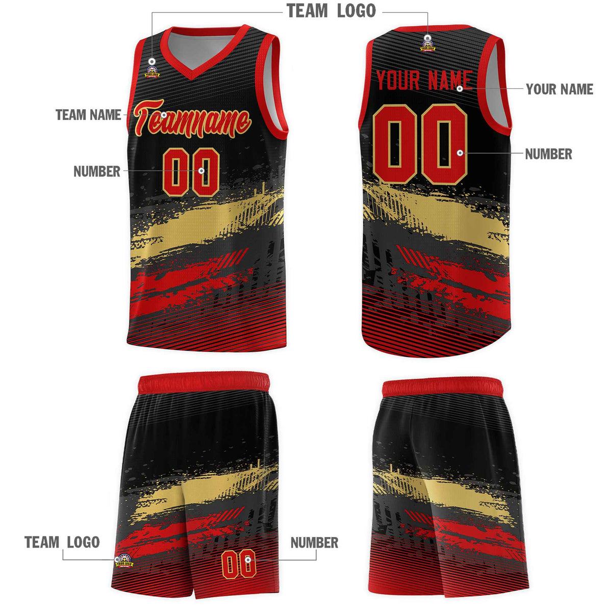 Custom Black Khaki and Red Graffiti Pattern Sports Uniform Basketball Jersey|KXKSHOP