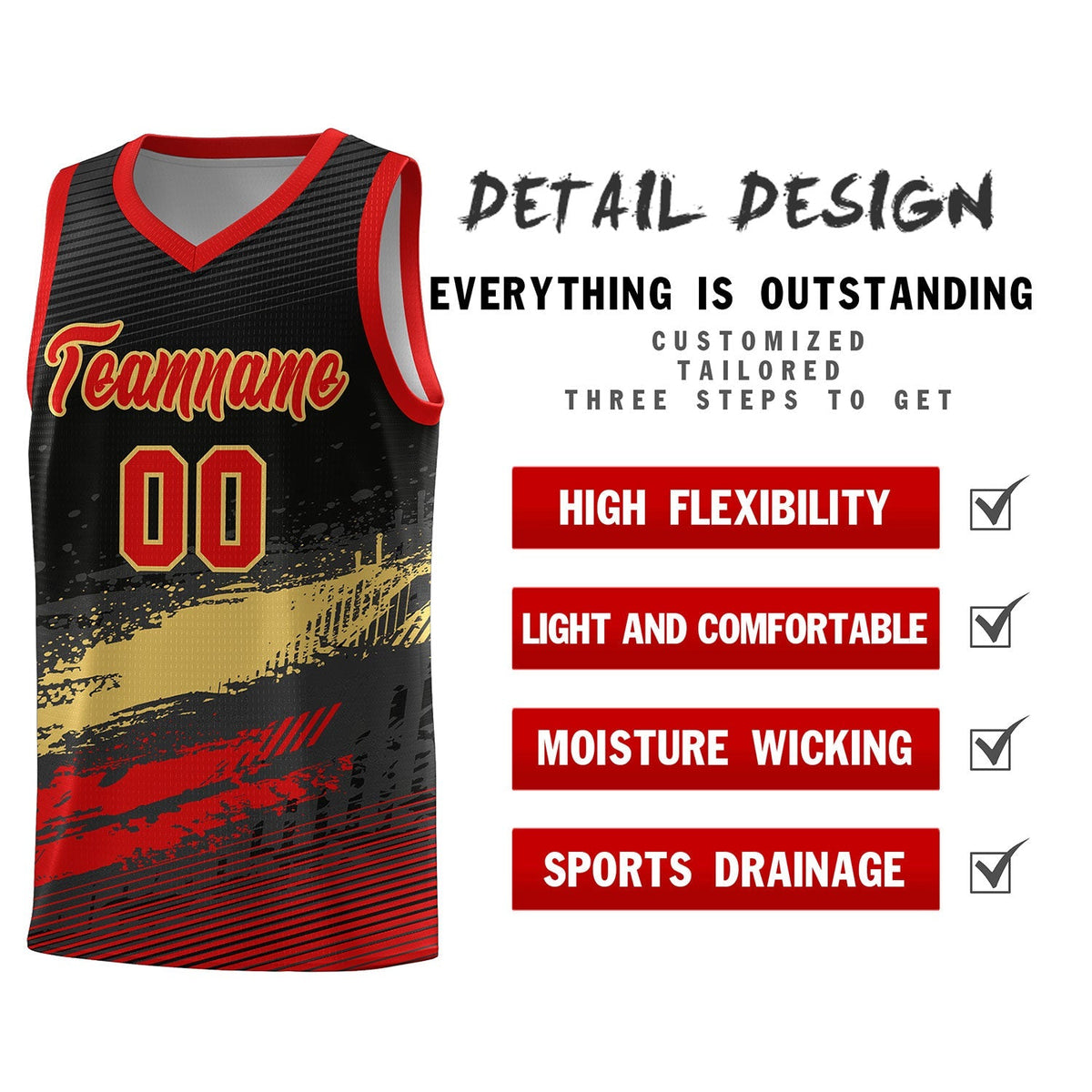 Custom Black Khaki and Red Graffiti Pattern Sports Uniform Basketball Jersey|KXKSHOP
