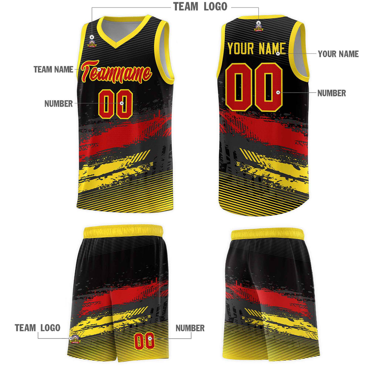 Custom Black Red and Gold Graffiti Pattern Sports Uniform Basketball Jersey|KXKSHOP