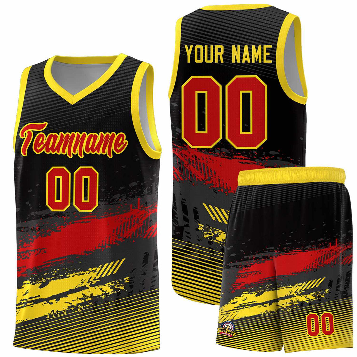 Custom Black Red and Gold Graffiti Pattern Sports Uniform Basketball Jersey|KXKSHOP