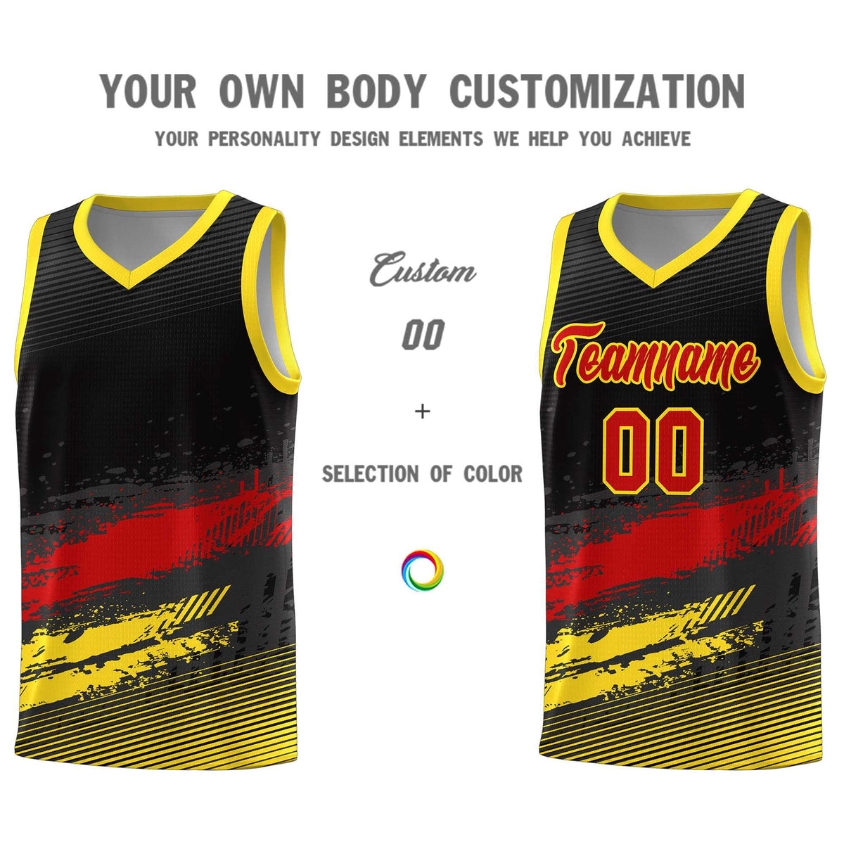 Custom Black Red and Gold Graffiti Pattern Sports Uniform Basketball Jersey|KXKSHOP