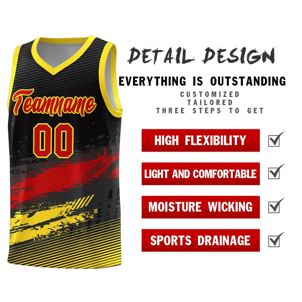 Custom Black Red and Gold Graffiti Pattern Sports Uniform Basketball Jersey|KXKSHOP