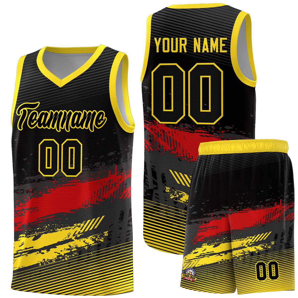 Custom Black Red and Gold Graffiti Pattern Sports Uniform Basketball Jersey|KXKSHOP