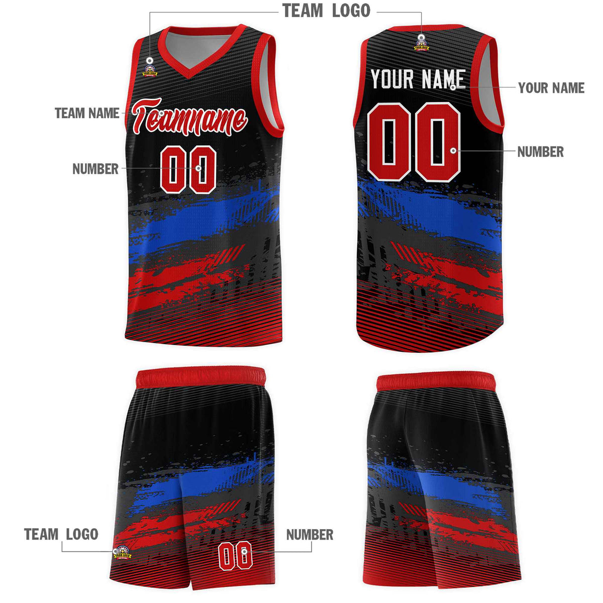 Custom Black Royal and Red Graffiti Pattern Sports Uniform Basketball Jersey|KXKSHOP
